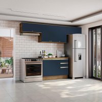 Armário de Cozinha Completa 100% MDF 280cm Nogueira/Azul Profundo Celeste Kappesberg