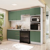 Armário de Cozinha Completa Torre Quente 100% MDF 270cm Branco/Verde Celeste Kappesberg