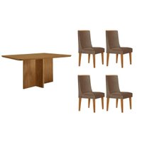 Sala Jantar Mesa Berlim Tampo Curvo 120cm+4 Cadeiras Dakota Madeira Naturale - Capuccino/Corano Capuccino - Rufato