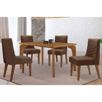 Sala Jantar Mesa Londrina Tampo Curvo 120cm+4 Cadeiras Maldivas Madeira Naturale - Capuccino/Suede Marrom - Rufato