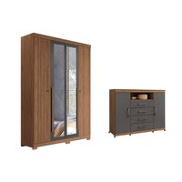 Guarda Roupa +Cômoda 2 Peças QC305 Jatobá/Grafite - Santos Andirá