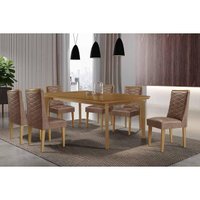 Sala Jantar Mesa Londrina Tampo Curvo 180cm+6 Cadeiras Dafne Madeira Naturale - Capuccino/Corano Capuccino - Rufato