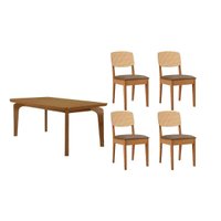 Sala Jantar Mesa Londrina Tampo Curvo 120cm+4 Cadeiras Havana Naturale - Suede Capuccino - Rufato
