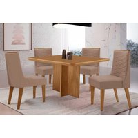 Sala Jantar Mesa Berlim Tampo Curvo 90cm+4 Cadeiras Maldivas Madeira Naturale - Capuccino/Suede Capuccino - Rufato