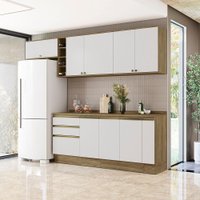Armário de Cozinha Completa Garrafeiro 100% MDF 280cm Nogueira/Branco Celeste Kappesberg