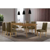 Sala Jantar Mesa Londrina Tampo Curvo 180cm+6 Cadeiras Dafne Madeira Naturale - Capuccino/Linho Capuccino - Rufato