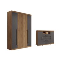 Guarda Roupa +Cômoda 2 Peças QC338 Jatobá/Grafite - Santos Andirá