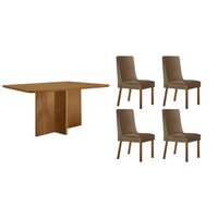 Sala Jantar Mesa Berlim Tampo Curvo 120cm+4 Cadeiras Dakota Madeira Naturale - Capuccino/Suede Capuccino - Rufato