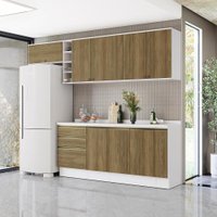 Armário de Cozinha Completa Garrafeiro 100% MDF 280cm Branco/Nogueira Celeste Kappesberg