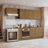 Armário de Cozinha Completa 3 Gavetas 100% MDF 300cm Nogueira Celeste Kappesberg