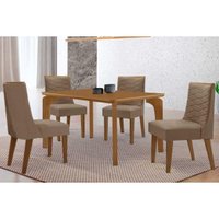 Sala Jantar Mesa Londrina Tampo Curvo 120cm+4 Cadeiras Maldivas Madeira Naturale - Capuccino/Suede Capuccino - Rufato