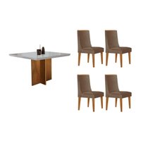Sala Jantar Mesa Berlim Tampo Curvo 90cm+4 Cadeiras Dakota Madeira Naturale - Capuccino/Corano Capuccino - Rufato
