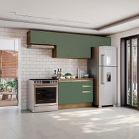 Armário de Cozinha Completa 100% MDF 280cm Nogueira/Verde Celeste Kappesberg