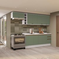 Armário de Cozinha Completa 100% MDF 300cm Branco/Verde Celeste Kappesberg