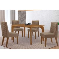 Sala Jantar Mesa Londrina Tampo Curvo 120cm+4 Cadeiras Dafne Madeira Naturale - Capuccino/Suede Capuccino - Rufato