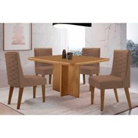 Sala Jantar Mesa Berlim Tampo Curvo 90cm+4 Cadeiras Dafne Madeira Naturale - Capuccino/Corano Capuccino - Rufato
