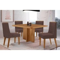 Sala Jantar Mesa Berlim Tampo Curvo 90cm+4 Cadeiras Maldivas Madeira Naturale - Capuccino/Suede Marrom - Rufato