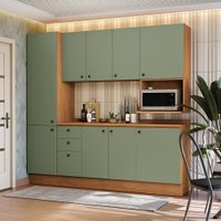 Armário de Cozinha Completa Nicho Micro-ondas 230cm Canela/Verde Frevo Pixel Kappesberg