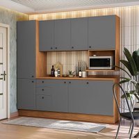 Armário de Cozinha Completa Nicho Micro-ondas 230cm Canela/Cinza Sagrado Pixel Kappesberg