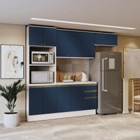 Armário de Cozinha Completa 100% MDF 270cm Branco/Azul Profundo Celeste Kappesberg