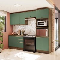 Armário de Cozinha Completa Torre Quente 100% MDF 270cm Nogueira/Verde Celeste Kappesberg