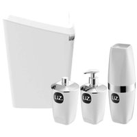 Kit Banheiro Porta Algodão Saboneteira Escova de Dente Lixeira Basculante 12L Branco