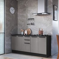 Kit 2 Balcões Modulados Gabinete Pia 120cm e Cooktop 80cm Mônaco Com Rodapé Com Tampo Chumbo/Titânio
