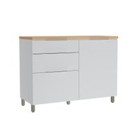 Balcão de Cozinha com Tampo Marquesa 100% MDF 1 Porta 3 Gavetas Branco e Nature