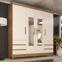 Guarda-Roupa Casal Roma 4 Portas 6 Gavetas Amêndola/Off White - Demobile
