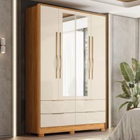 Guarda-Roupa Casal Domo 4 Portas 4 Gavetas com Espelho Cinamomo/Off White - Demóbile