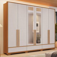 Guarda-Roupa Casal Tech 6 Portas 3 Gavetas com Espelho 100% Mdf Freijó Trend/Off White Tx - Pnr Móveis