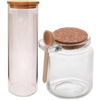 Kit Saleiro Tampa de Rolha e Pote Hermético Tampa Bambu Vidro Porta Tempero