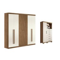 Guarda Roupa 2 Peças (1GuardaRoupa+1Cômoda) QC379 Jatoba/Areia - Santos Andirá