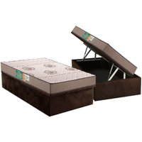 Conjunto Box Baú Solteiro: Colchão Espuma Polar D33 Pérola Clean + Base CRC Suede Brown (88x188)