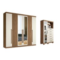 Guarda Roupa 2 Peças (1GuardaRoupa+1Cômoda) QC363 Jatoba/Areia - Santos Andirá