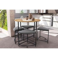 Mesa Jantar LI038 c/ Tampo Madeirado 90cm + 4Banquetas Canela/Preto Kappesberg