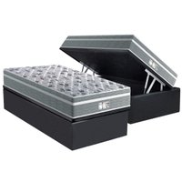 Cama Box Baú Solteiro: Colchão Molas Bonnel Probel Ensacadas Evolution Gray + Base CRC Suede Gray (88x188)