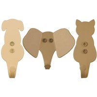 Kit 3 Ganchos Penduradores Cachorro Gato Elefante 8cm Dourados Luft Masutti Casacos Multiuso