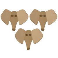 Kit 3 Penduradores 8cm Elefante Dourado Aço Luft Masutti Gancho de Parede Enfeite