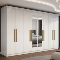 Guarda-Roupa Casal Odisseia Plus 8 Portas 4 Gavetas com Espelho Branco - Maxel