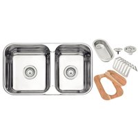 Kit Cuba Dupla Inox Tramontina Gourmet com Escorredor Tábua 69x41cm Pia Cozinha Isis