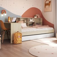 Cama Solteiro Infanto Juvenil com Escrivaninha para Estudo Estante e Cama Auxiliar Carvalho/Branco - Completa Móveis