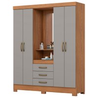 Guarda Roupa Casal Capelinha Com Espelho 163 cm B24 Nature Cinza Briz