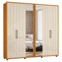 Guarda Roupa Casal Miro 6 Portas Com Espelho 250 cm Cinamomo Off White Madetec