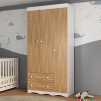 Guarda-roupa Infantil 92cm 3 Portas e 2 Gavetas Realeza Multimóveis MP4452 Branco/Madeirado