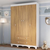 Guarda-roupa Infantil 122cm 4 Portas e 2 Gavetas Dengo Multimóveis MP4438 Branco/Madeirado