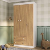 Guarda-roupa Infantil 92cm 3 Portas e 2 Gavetas Encanto Multimóveis MP4447 Branco/Madeirado