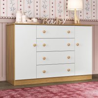 Cômoda Infantil 125cm 2 Portas e 4 Gavetas Encanto Multimóveis MP4450 Madeirado/Branco
