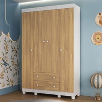 Guarda-roupa Infantil 122cm 4 Portas e 2 Gavetas Allegra Multimóveis MP4443 Branco/Madeirado
