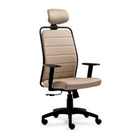 Cadeira de Escritório Estofada Presidente com Apoio de Cabeça Kron Areia Syncron Roal